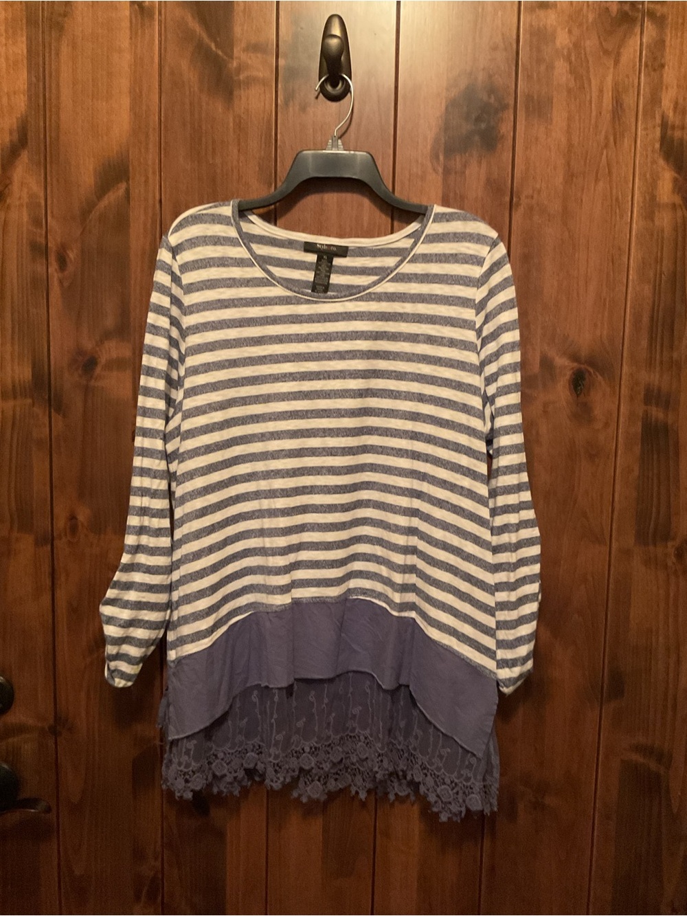 Style & Co. Blue & White Striped Lace-Hem Tunic